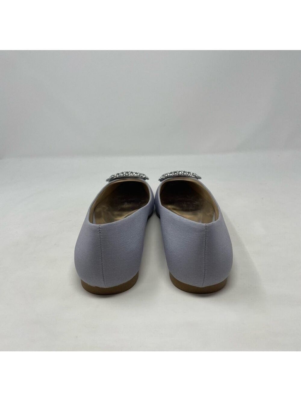 Badgley Mischka Emerie Embellished Crystal Buckle Satin Silver Slip on Flats NWT - Picture 10 of 13